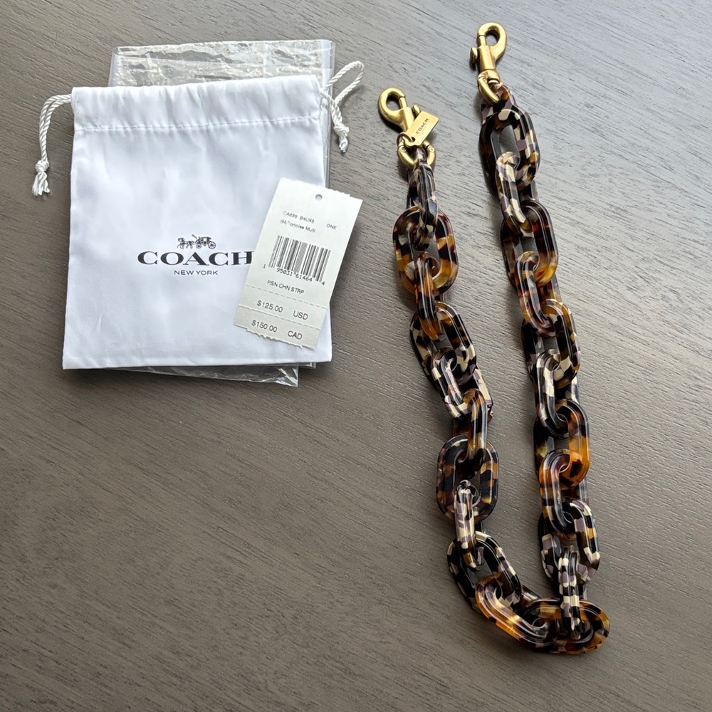 Coach Tortoiseshell Acrylic Chain Strap with Gold Clips